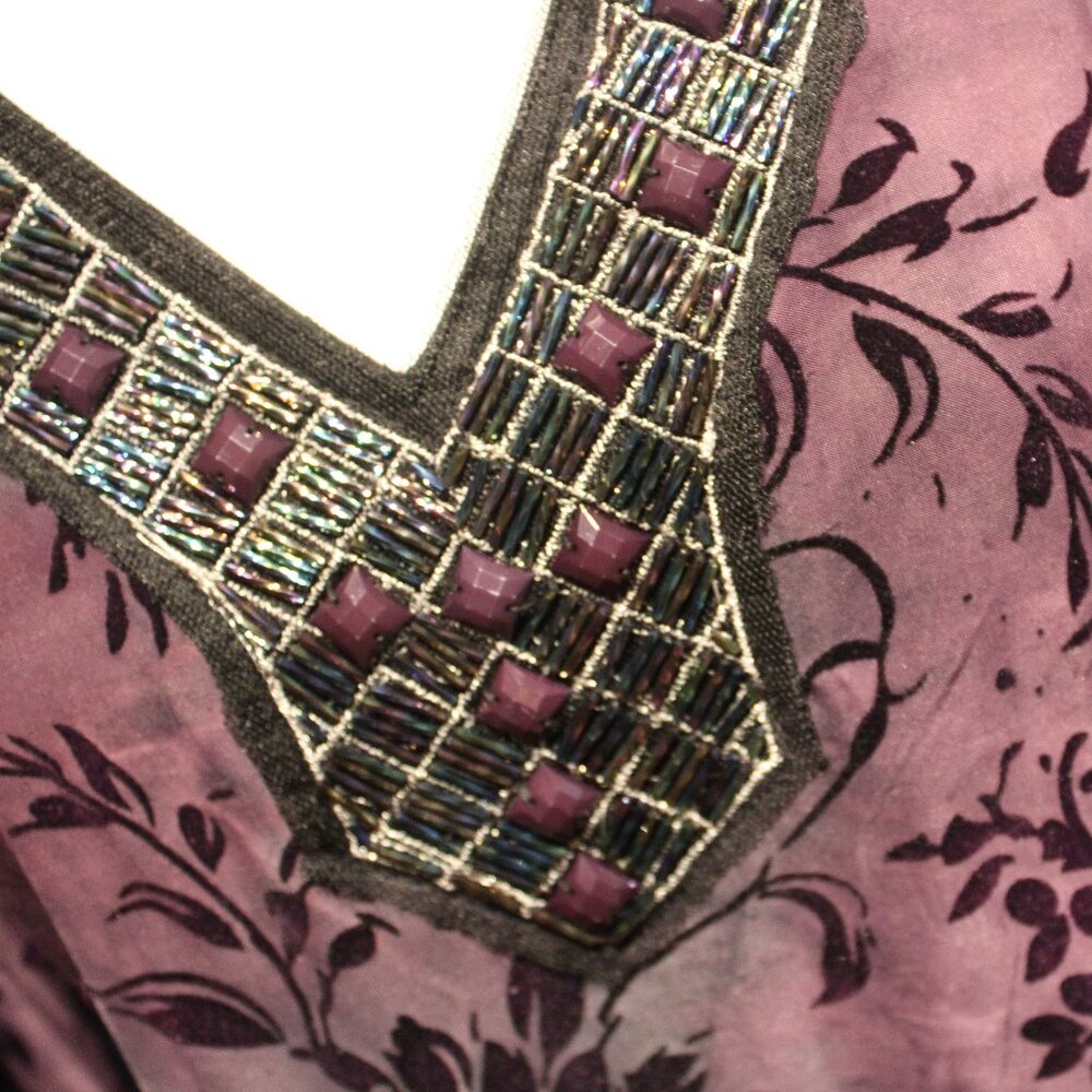 Dressbarn Purple Beaded Neckline cinched waist top - Picture 3 of 6